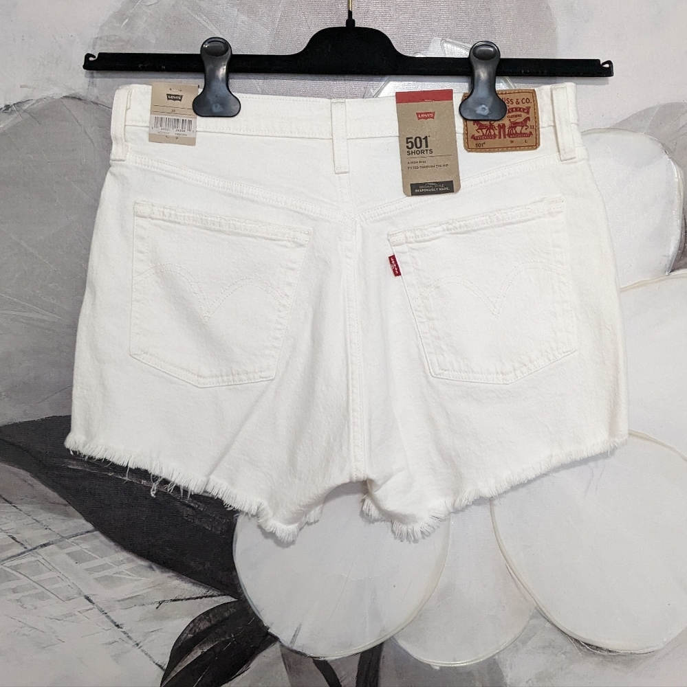 Levi's 501 High Rise Womens Denim Frayed Hem Shorts - Whiteboard Size 31 Nwt ❤️
